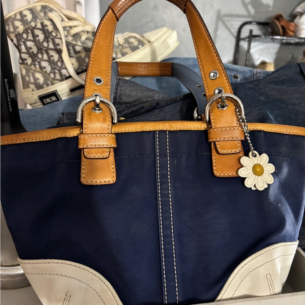 Stylish Navy and Tan Women's Handbag